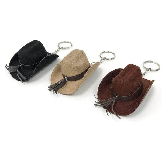 Langlebiger Cowboyhut-Schlüsselanhänger aus Lederlegierung in Schwarz, Braun - Khaki