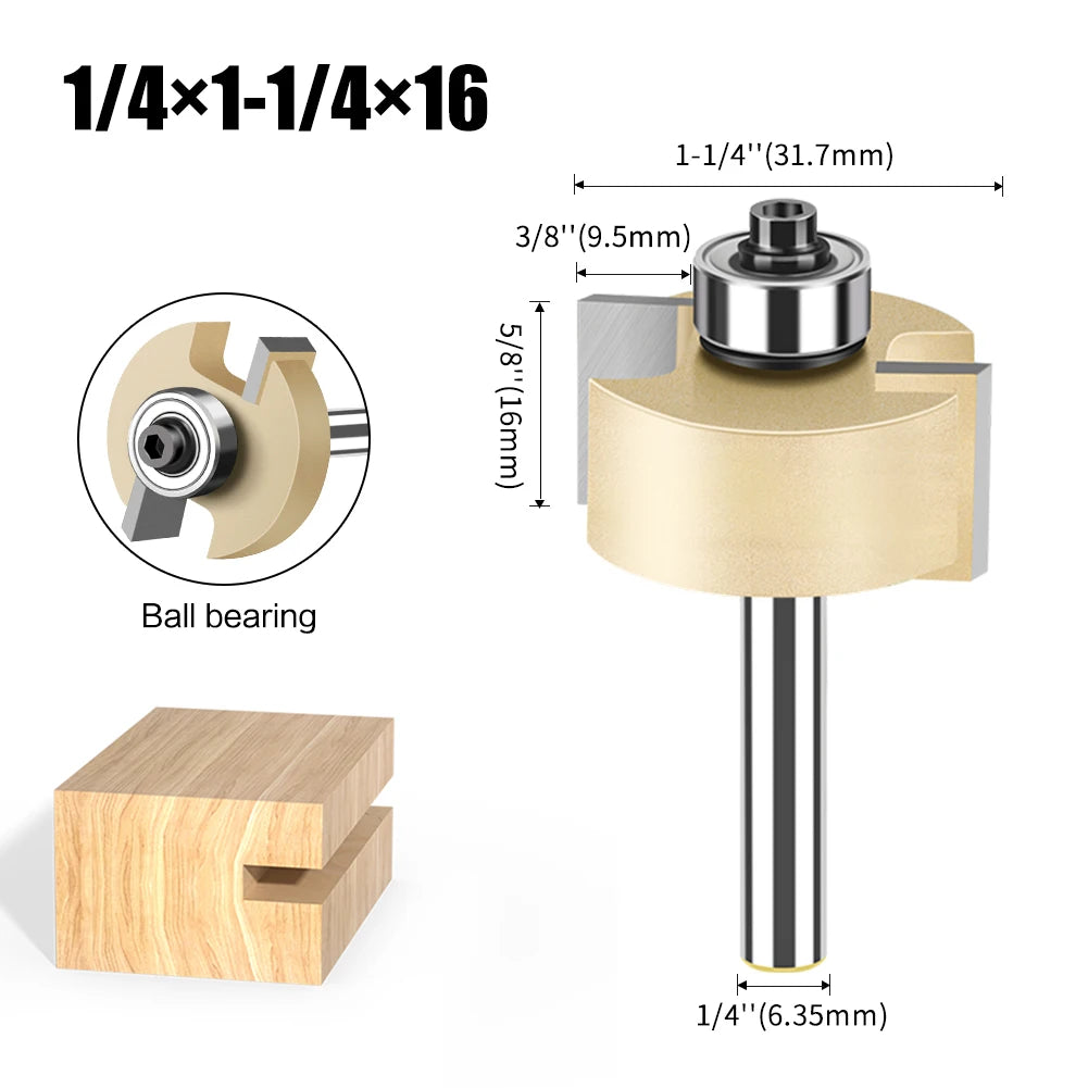 6 mm 1/4 Zoll Schaft T-Nut-Fräser mit Lager für Holzverarbeitung