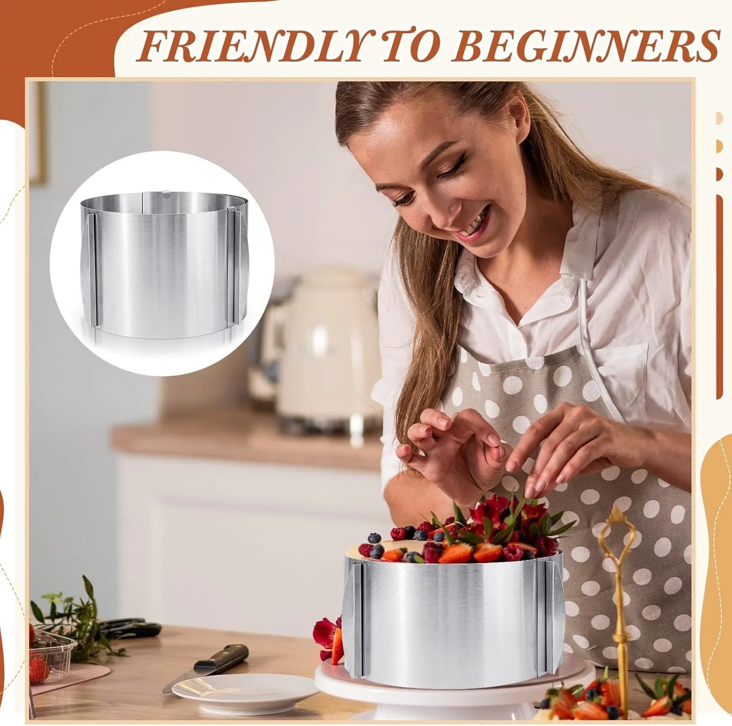 Flexibler Kuchenring 16–30 cm aus rostfreiem Edelstahl mit Skala für perfektes Backen