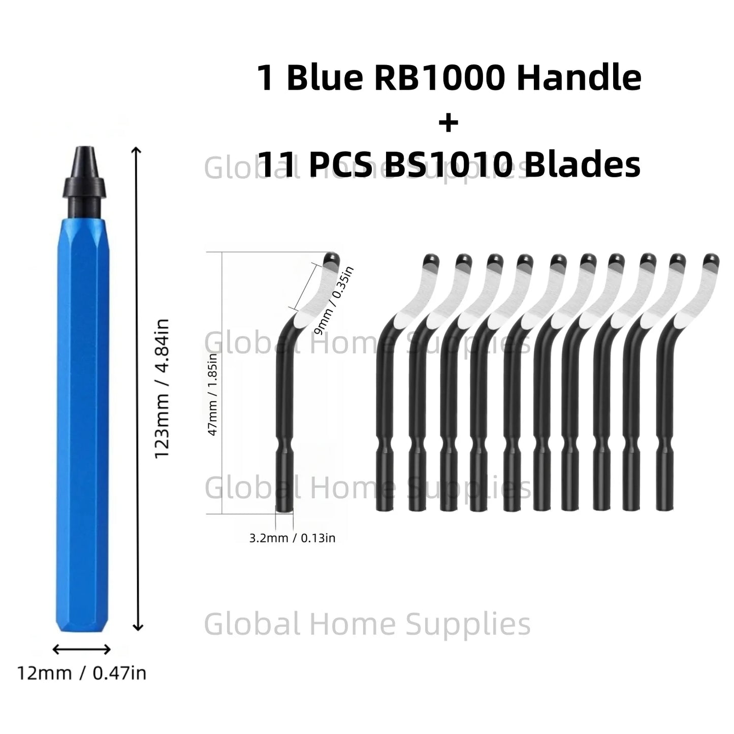Entgratungswerkzeug Set RB1000 mit 1 oder 11 Schnellarbeitsstahl-Schwenkklingen