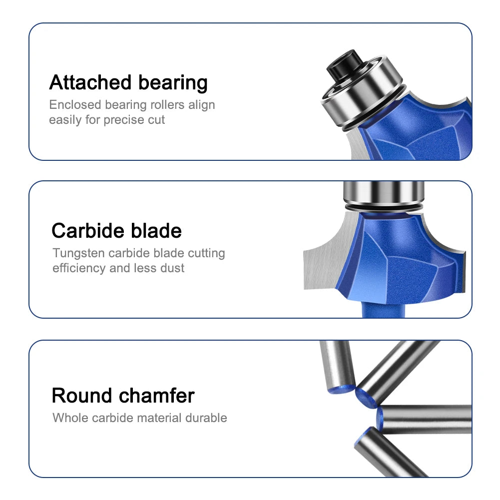 Roundover Router Bit Set 1/4 Zoll Schaft Hartmetall Fräser Holz
