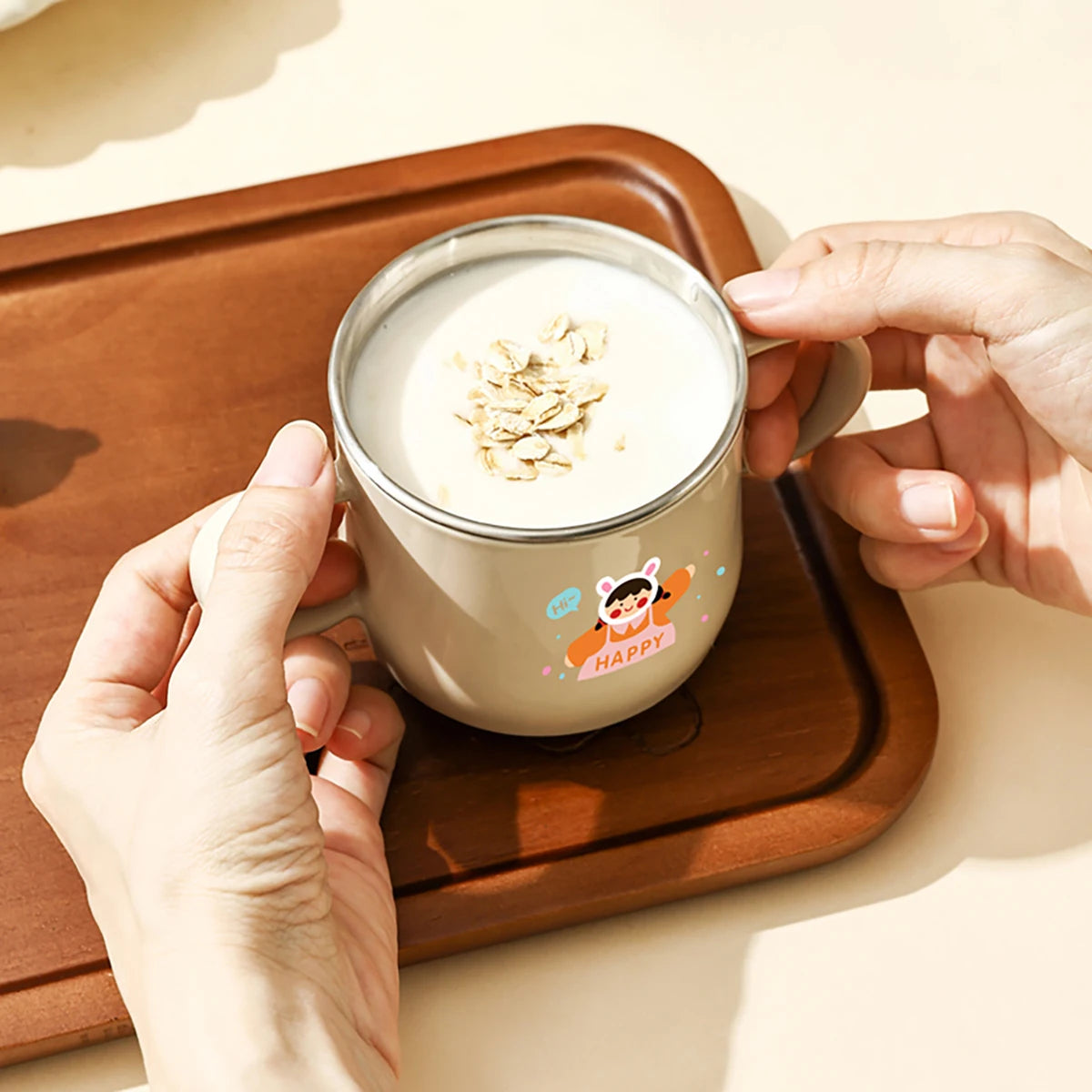 Doppelwandige Edelstahl Kaffeetasse mit Griff und abnehmbarem Mini-Becher