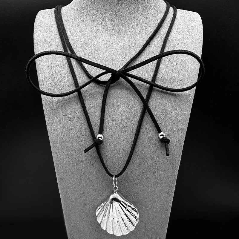 Goldfarbene Muschel Anhänger Halskette Edelstahl Unisex verstellbar lange Kette