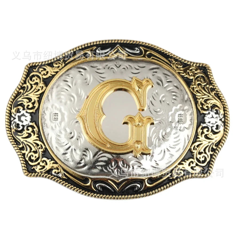 Goldfarbene Legierungs Gürtelschnalle im Western-Stil mit Buchstaben