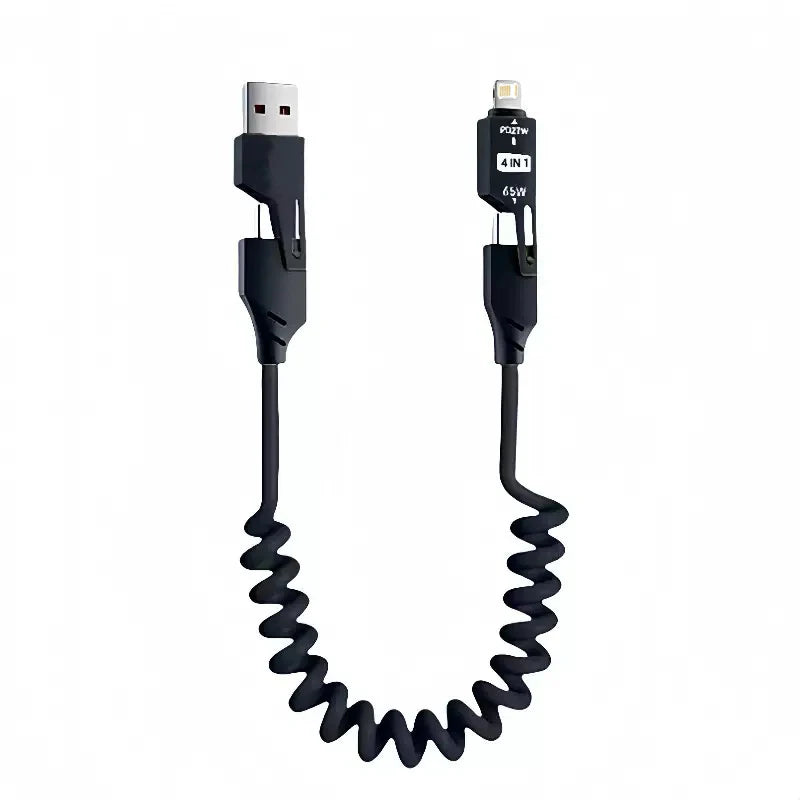 4-in-1 65W USB-C Schnellladekabel mit Teleskopfunktion für Mobilgeräte