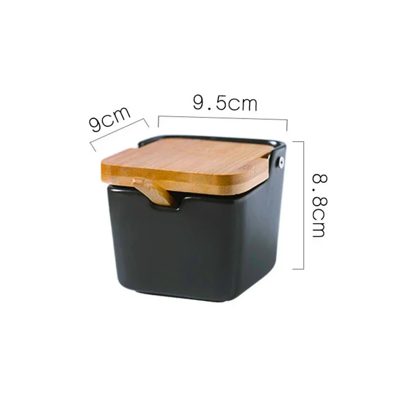 Keramik Gewürzregal mit Bambus Tablett und Holzdeckel Vorratsbehälter Set