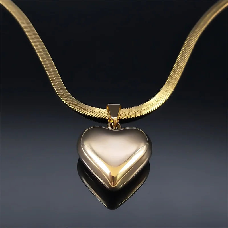 Hochwertige Edelstahl Halskette mit Herz Anhänger Goldfarben 40cm-Yabubest - Home & More