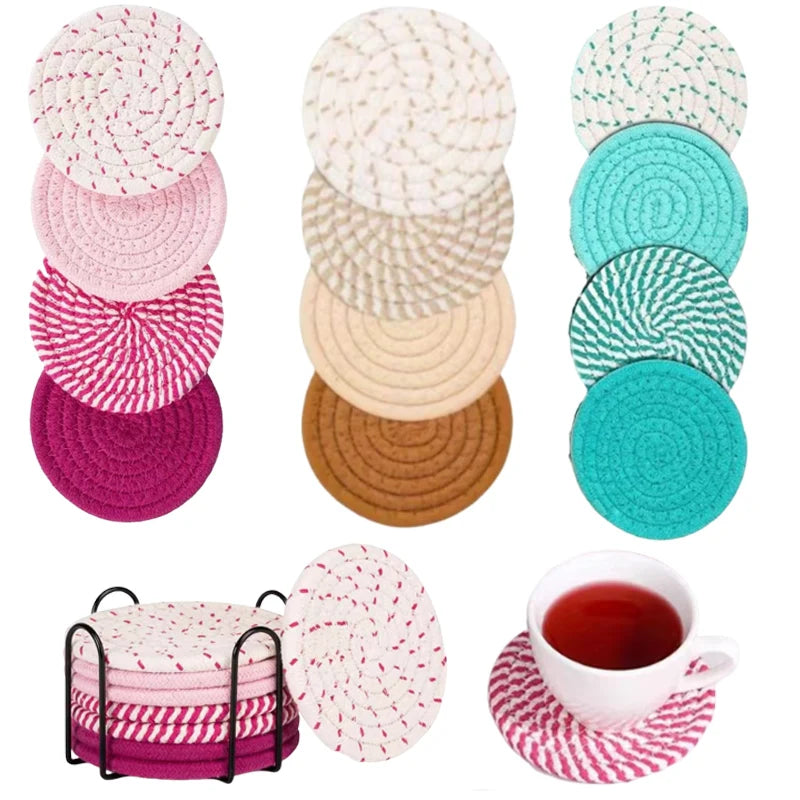 8er Baumwoll Seil Untersetzer Set mit Halter für Tischschutz