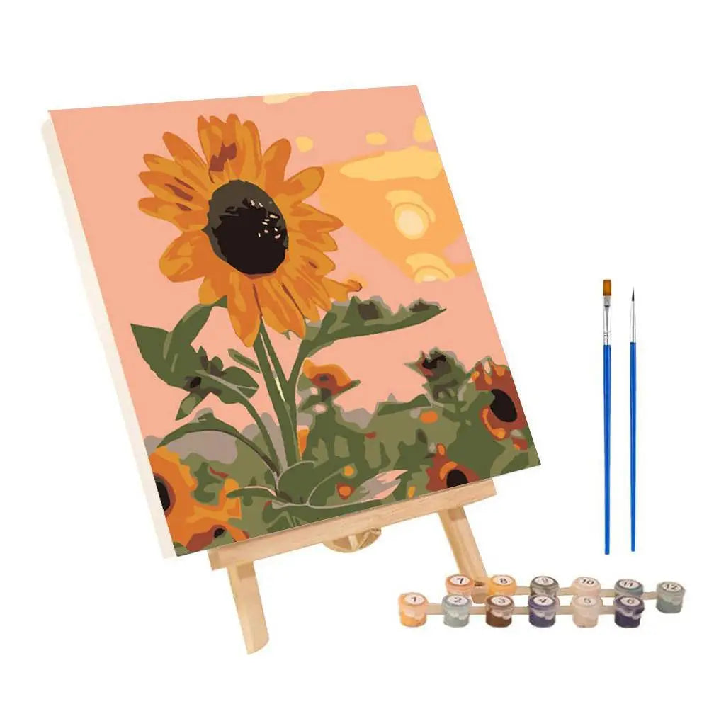 Malen nach Zahlen Kit Landschaft Abstrakter Sonnenuntergang mit Acrylfarbe