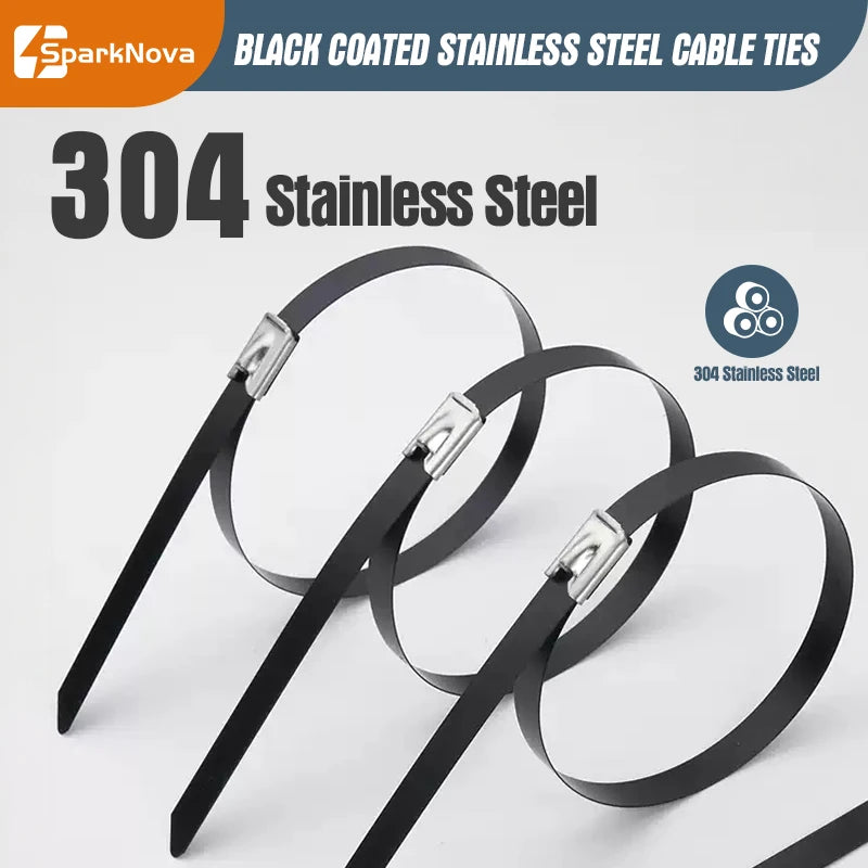 Metall Kabelbinder aus schwarzem Edelstahl 4,6 mm selbstsichernd 10-100 Stück