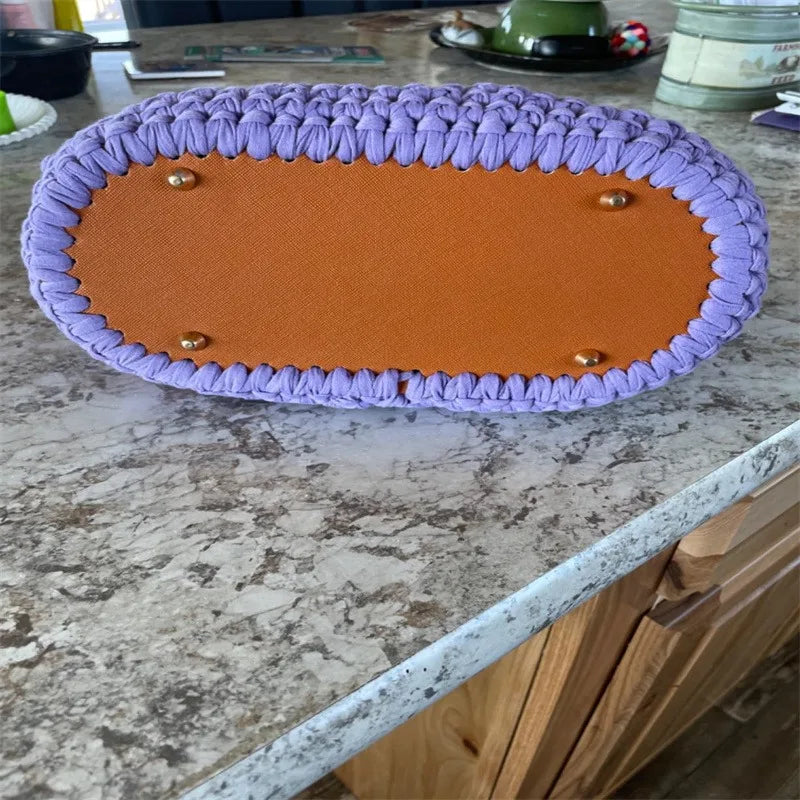 PU Leder Taschenboden 21,5x10cm für Gestrickte Taschen, mit Löchern