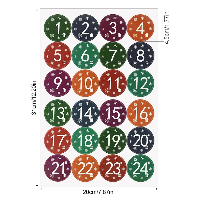 Weihnachts-Adventskalender Aufkleber 1/3/5 Blatt für Geschenkverpackung