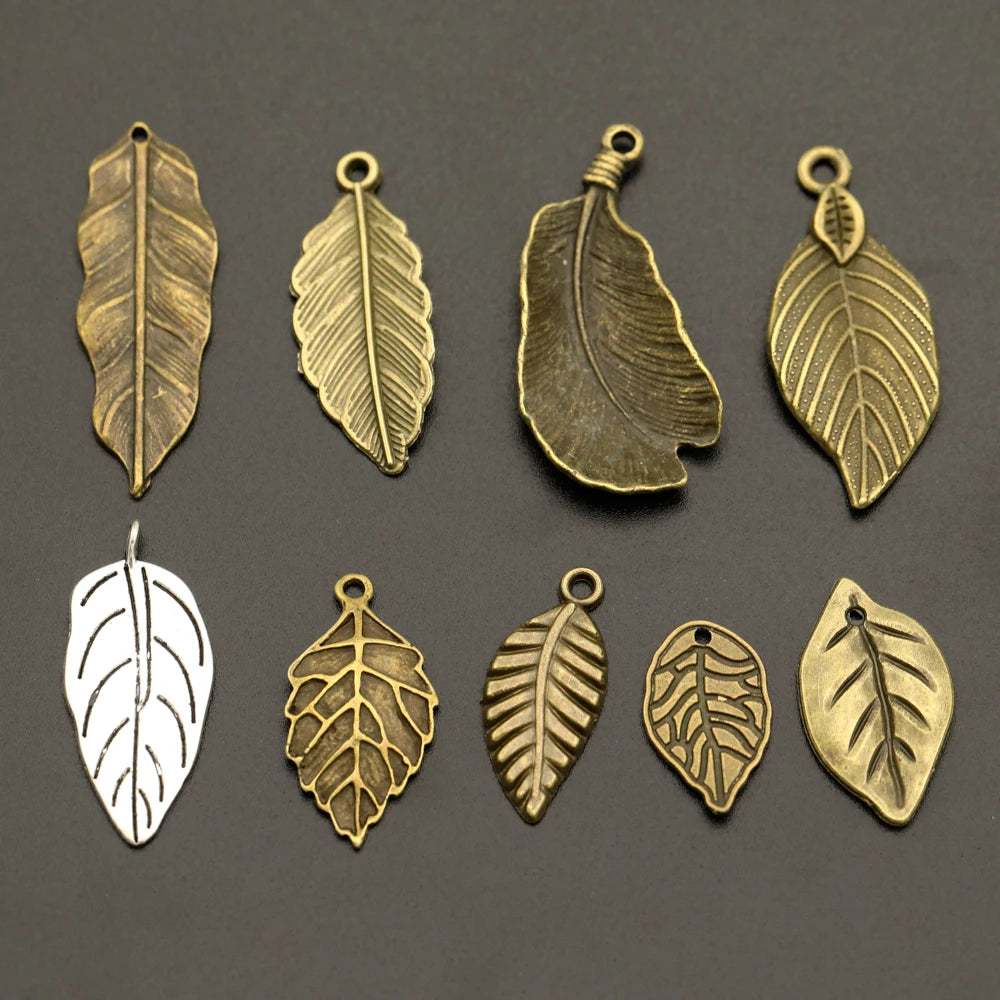 10er Set Antik Bronze Silber Blattform Anhänger für DIY Schmuck Basteln
