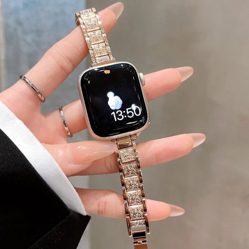 Glitzerndes Edelstahl-Metallarmband für Smartwatches Damen 38-49 mm