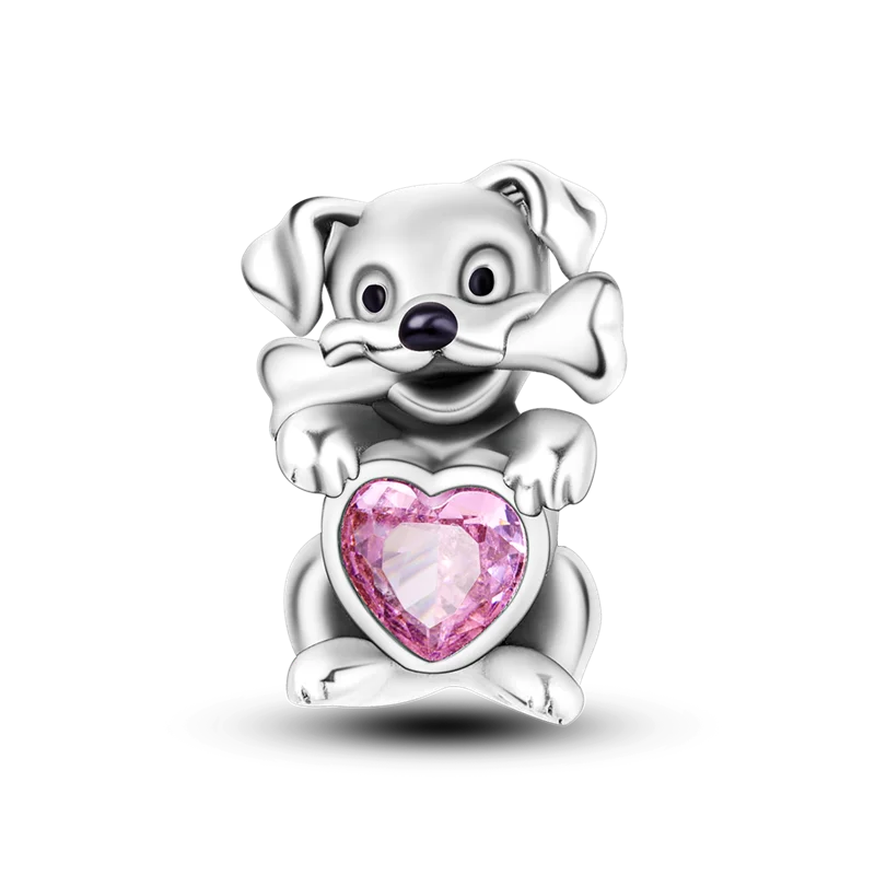 925 Sterling Silber Charm mit rosa Schmetterling - leuchtenden Glühwürmchen