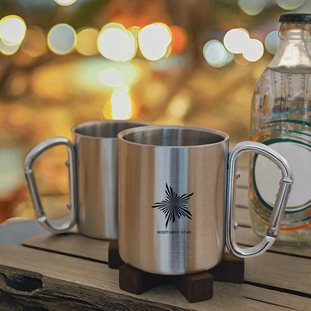 Camping Edelstahl Trinkbecher 220/300ml mit Karabinergriff für Outdoor