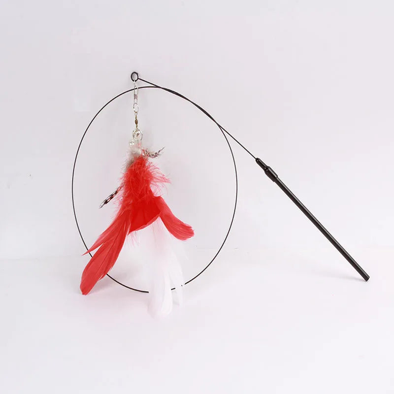 Interaktives Katzenspielzeug mit bunter Feder, Saugnapf und abnehmbarem Stab