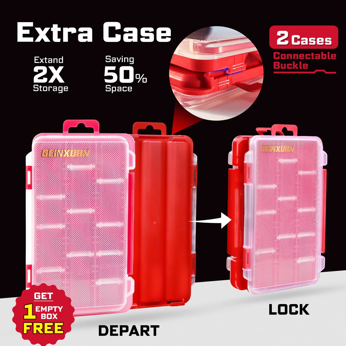 Flacher Kleinteile-Organizer Rot – transparent, tragbar, m. Trennwänden