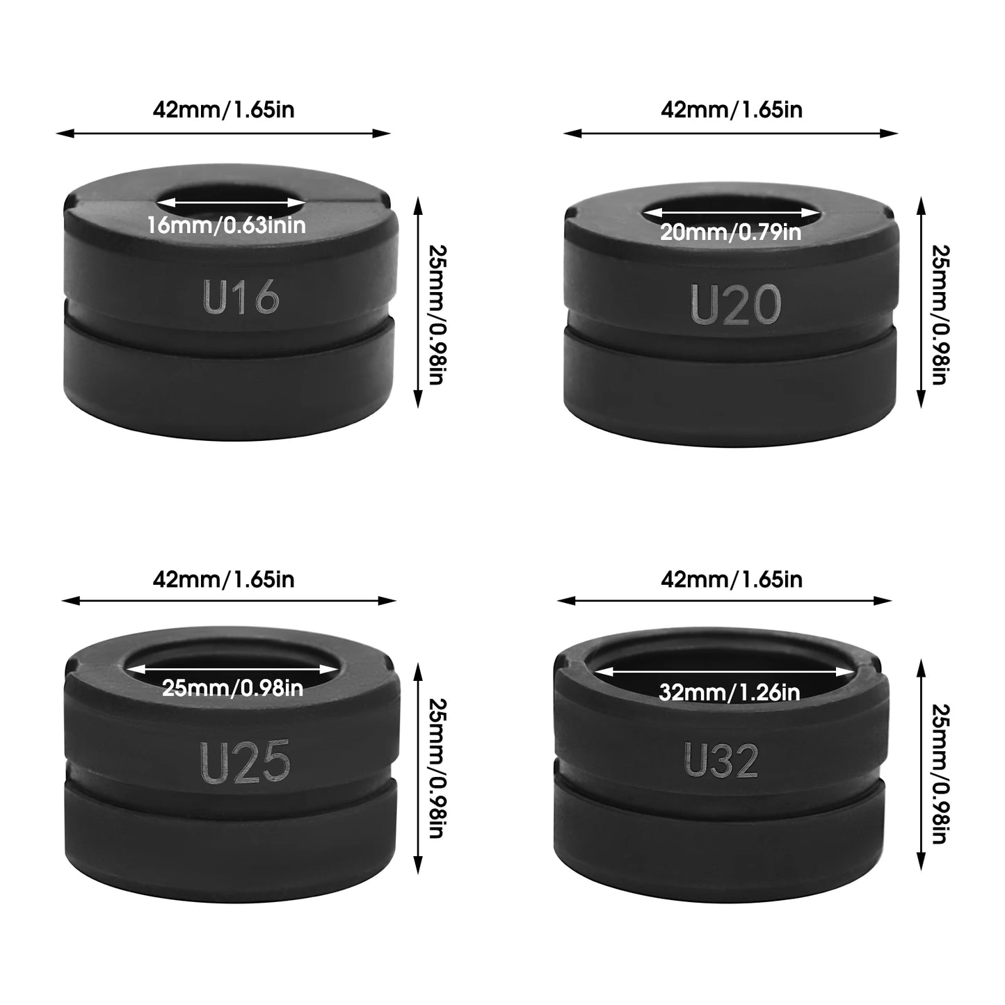 4er Set U Matrizen für Kunststoffrohr Crimpzange 16 20 25 32 mm