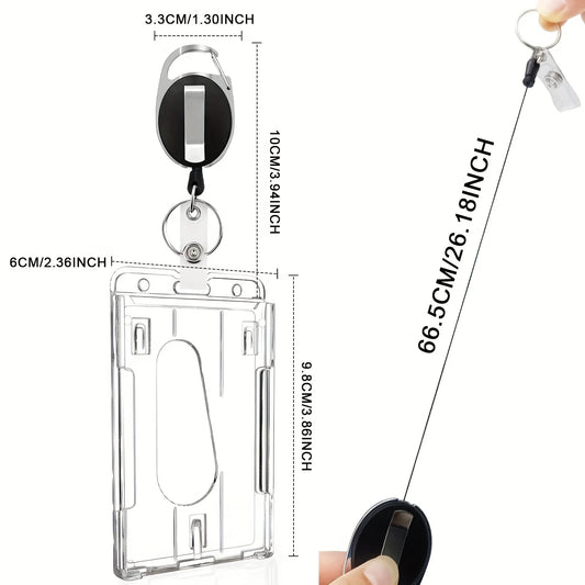 2er Set transparente Ausweishalter mit einziehbarem Clip für Studenten und Karten