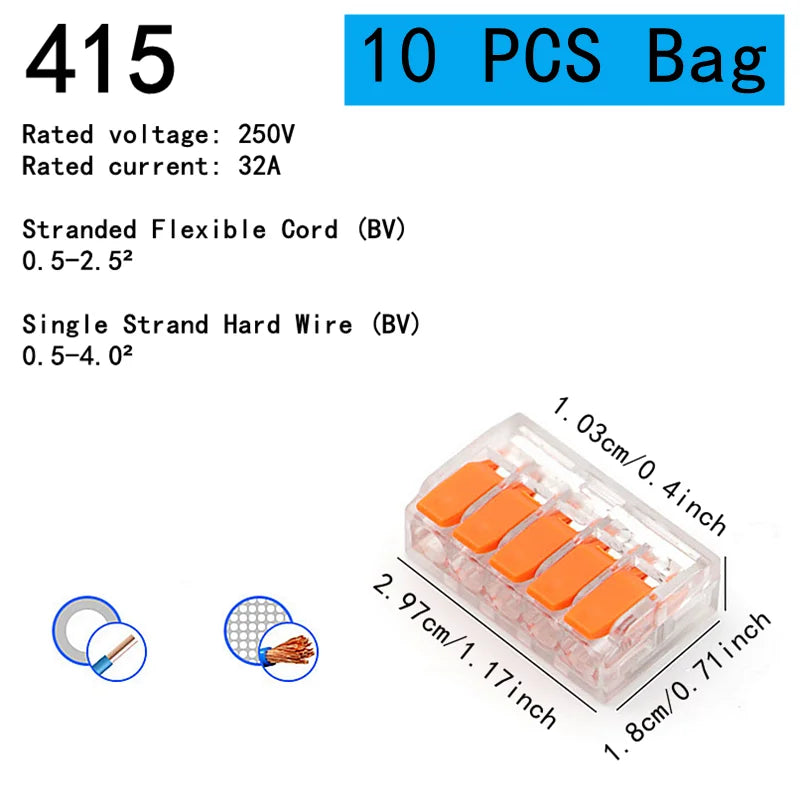 Sichere & einfache Verbindung: 10–75 orangefarbene Universal-Schnellsteckklemmen 250V/32A