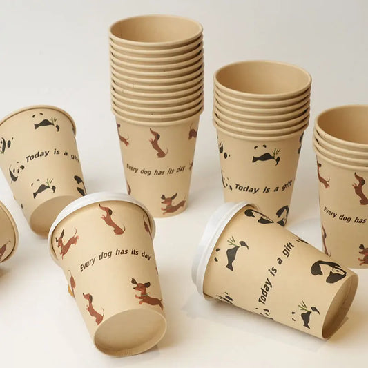 25 Stück 12oz Einweg-Pappbecher mit Deckel aus Kraftpapier
