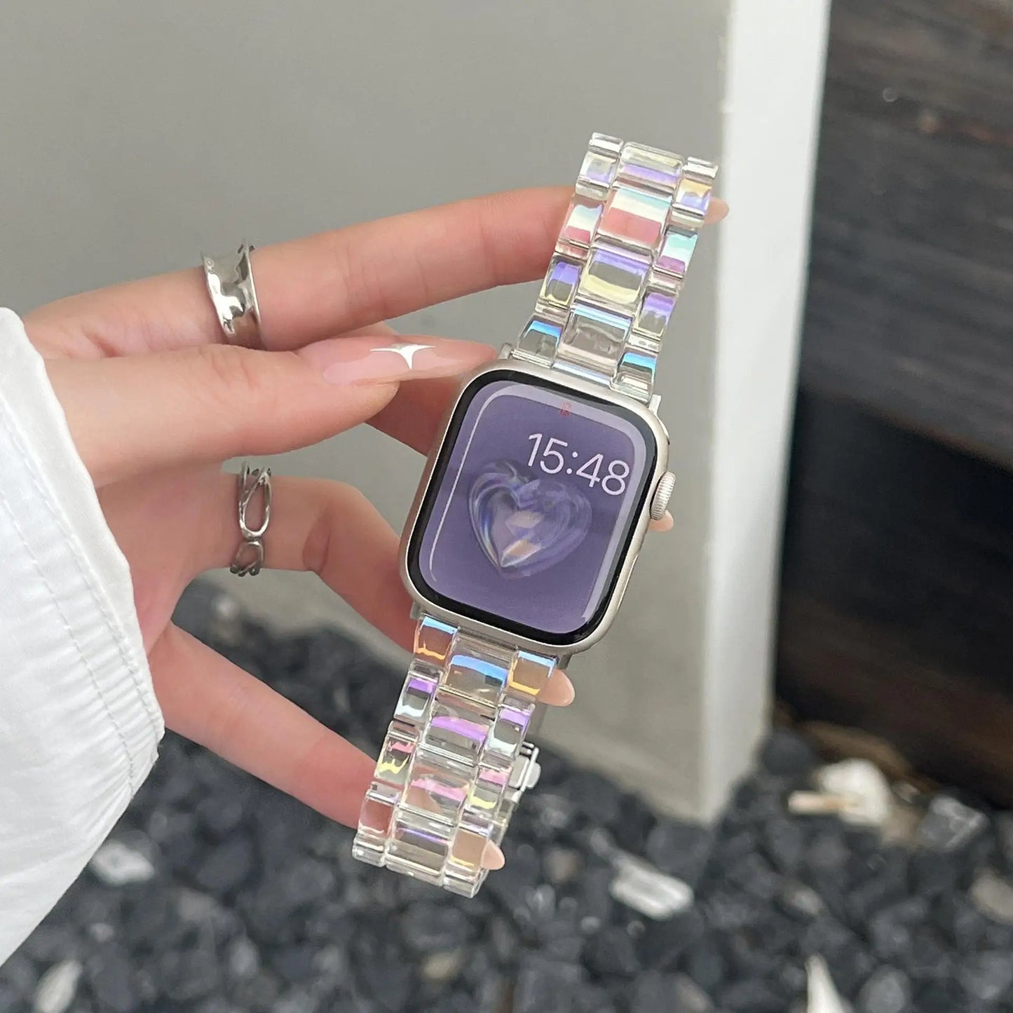 Laser-transparentes Acrylarmband mit Faltschließe für Smartwatches