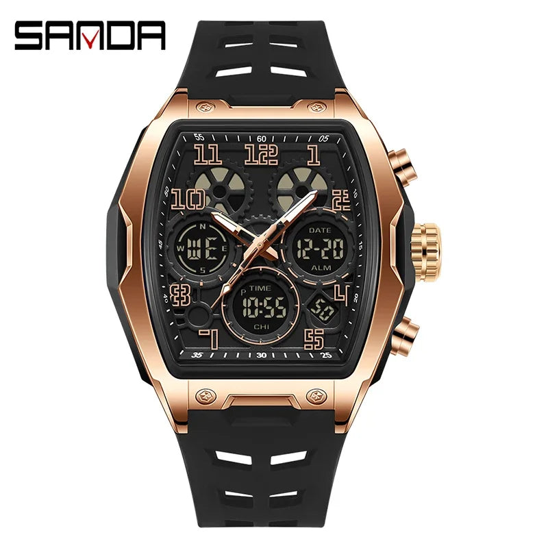 Herren Sportuhr Multifunktional Digital Analog Wasserdicht LED