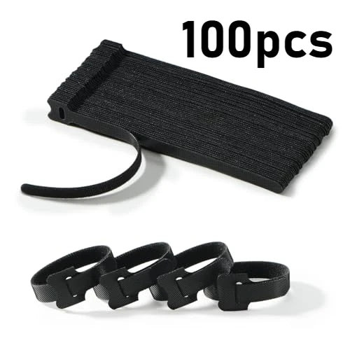 100x Schwarze Klett Kabelbinder Wiederverwendbar – Organizer Büro Haus IT