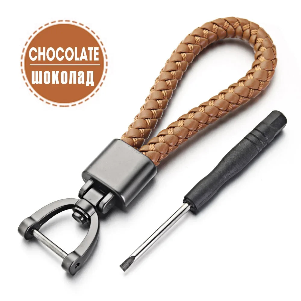 Handgewebter Leder Schlüsselanhänger mit 360 Grad Drehung und Hufeisenschnalle