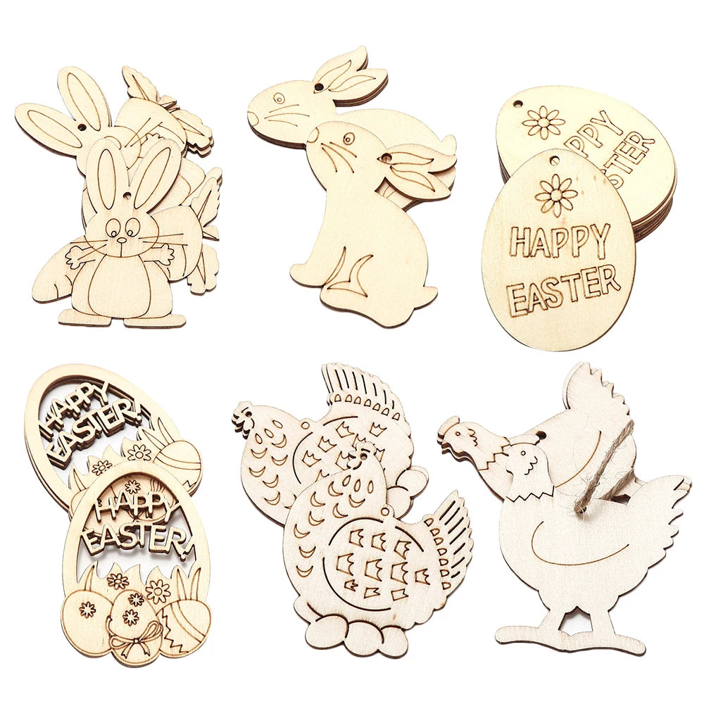 10 Holz Kaninchen Ei Anhänger Hohl Ostern Party Dekoration DIY-Yabubest - Home & More