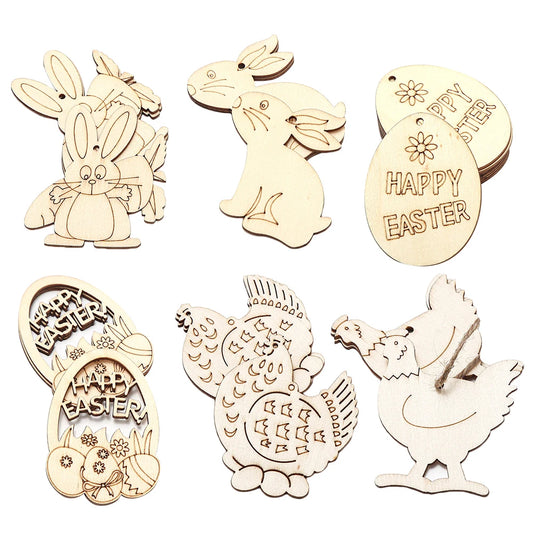 10 Holz Kaninchen Ei Anhänger Hohl Ostern Party Dekoration DIY-Yabubest - Home & More
