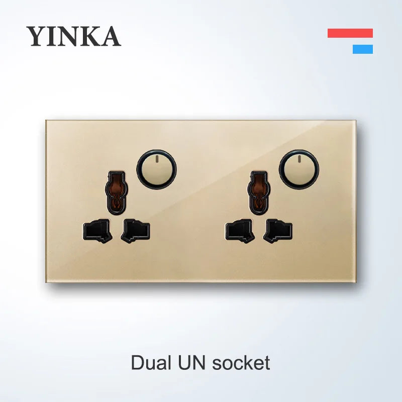 YINKA Lichtschalter mit goldener Glasscheibe für Zuhause EU Standard