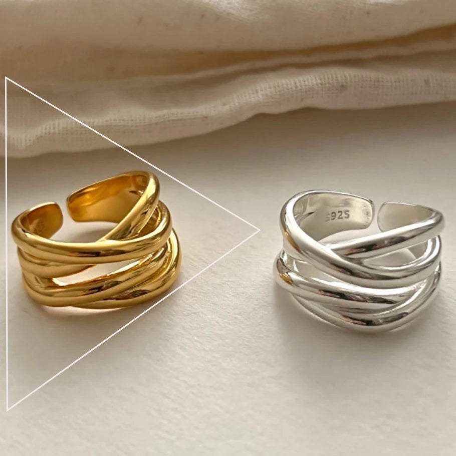 Verstellbarer Silberring mit hohlen Linien, stylischer Punk-Schmuck Unisex