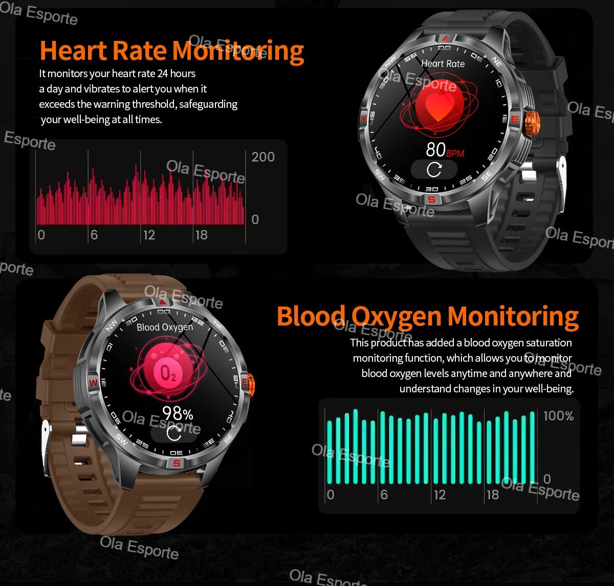Sportliche Smartwatch mit Herzfrequenz und Gesundheitsüberwachung