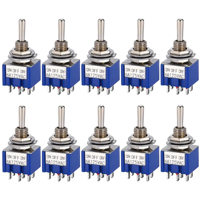 Praktischer 10er Miniatur Kippschalter ON OFF ON aus Kunststoff