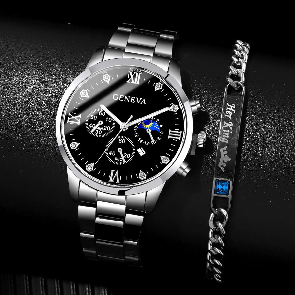 Herren Business Uhr Set: Quarzuhr mit Kalender und Armband