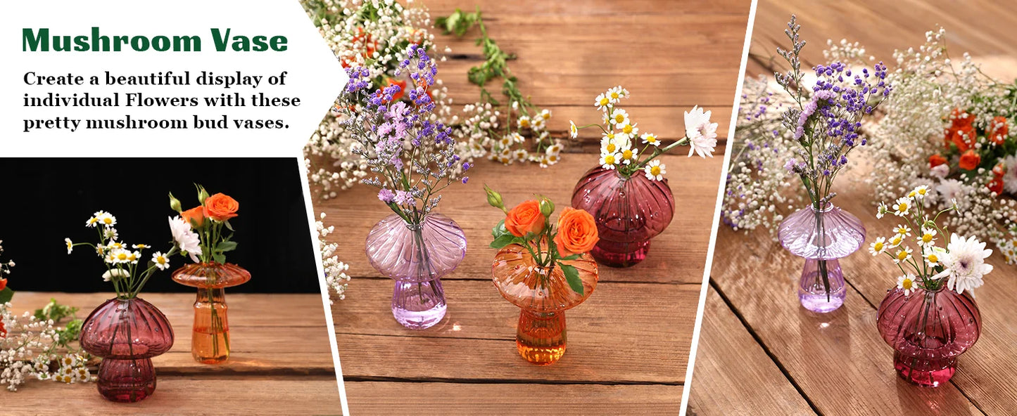 Dekorative Pilzglasvasen für Pflanzen und Blumen, Büro und Heim