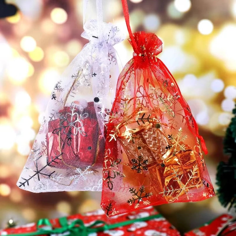 Weihnachts Kordelzug Taschen Rot Transparent Organza 10 bis 200 Stück