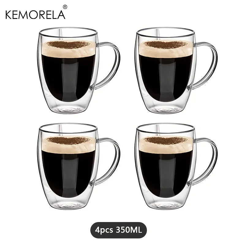 Doppelwandige 350ml Glas Kaffeebecher mit Griff 2/4/6er Set-Yabubest - Home & More