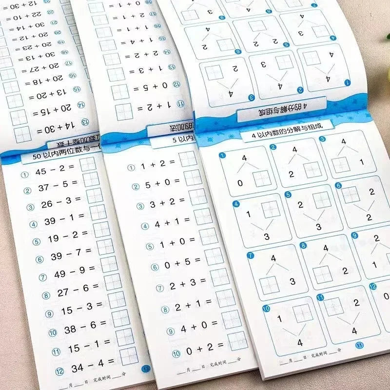 Handgeschriebenes Mathematik Übungsbuch Addition und Subtraktion für Kinder