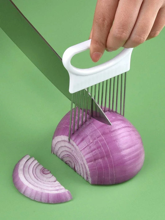 Bunter Zwiebelschneider mit Edelstahlhalter für müheloses Schneiden