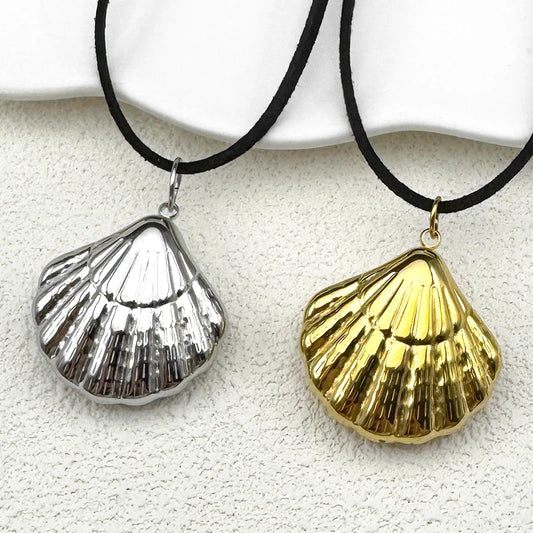 Goldfarbene Muschel Anhänger Halskette Edelstahl Unisex verstellbar lange Kette