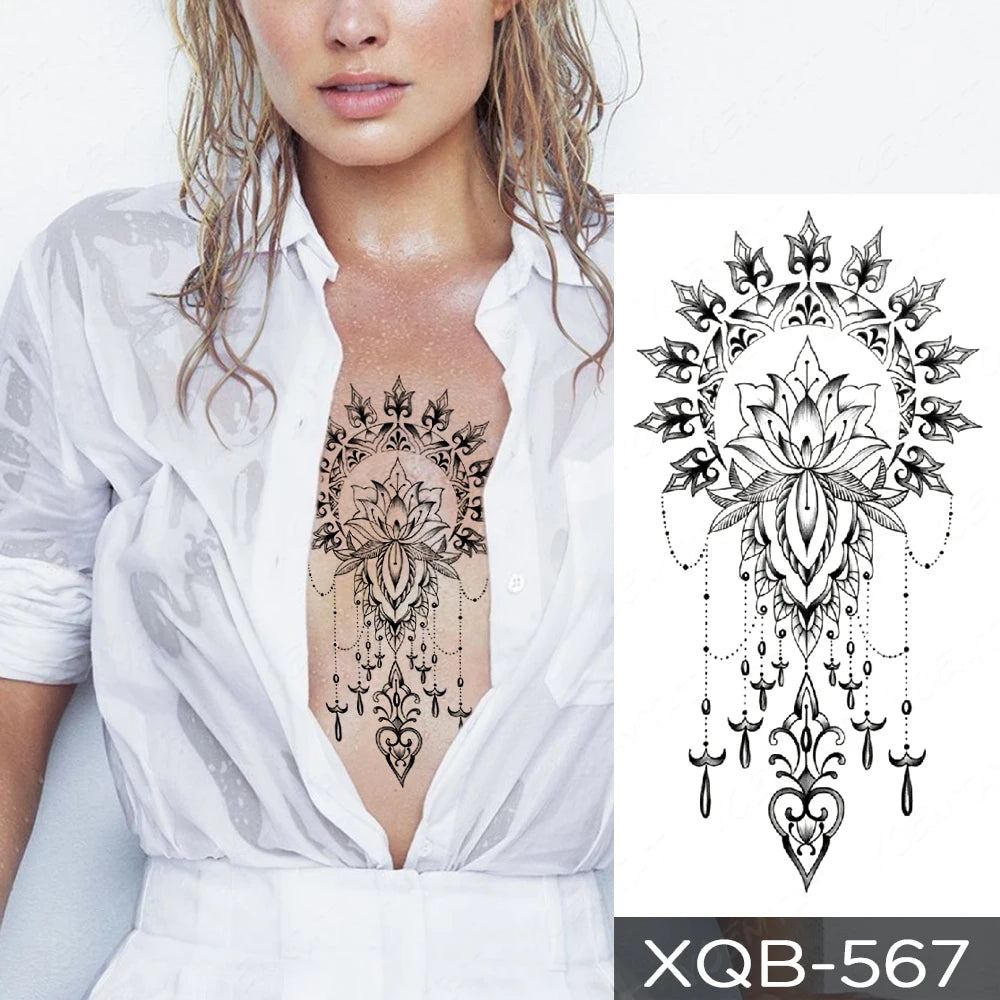 6 Wasserdichte Temporäre Tattoo Aufkleber Henna Mandala Blumen Arm