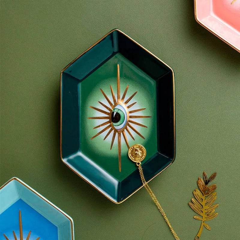 Buntes Sechseckiges Keramik Ablagetablett Dekorativ