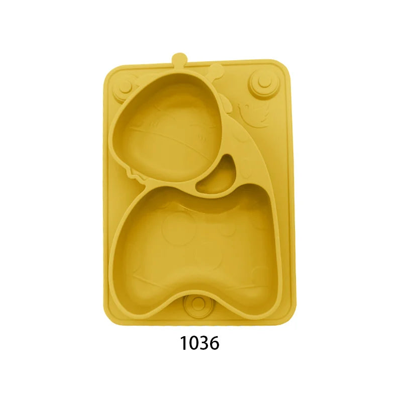 Geteilter Silikonteller für Kinder mit niedlichem Giraffen Motiv BPA frei