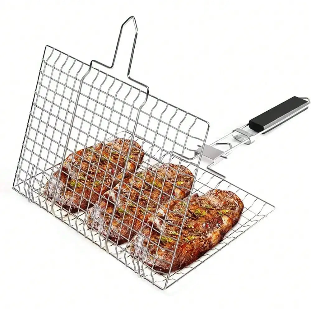 Faltbarer Edelstahl-Camping-Grill mit abnehmbarem Griff – leicht - robust