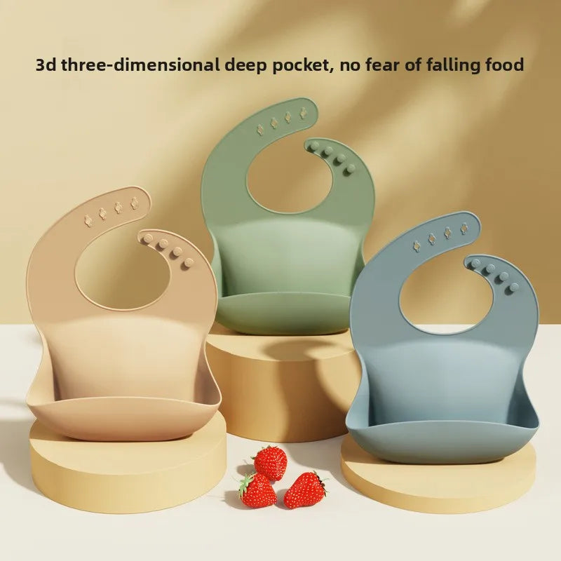 Weiches Silikon Baby Lätzchen mit 3D Reis Tasche wasserdicht für Kinder