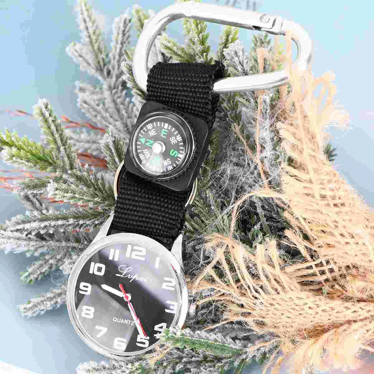 Robuste Karabiner Kompass Uhr mit Leuchtzeigern – Weiß, Clip-On für Outdoor - Pflege