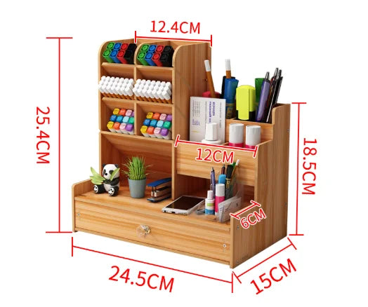 Praktischer Schreibtisch Organizer aus Holz mit Schublade